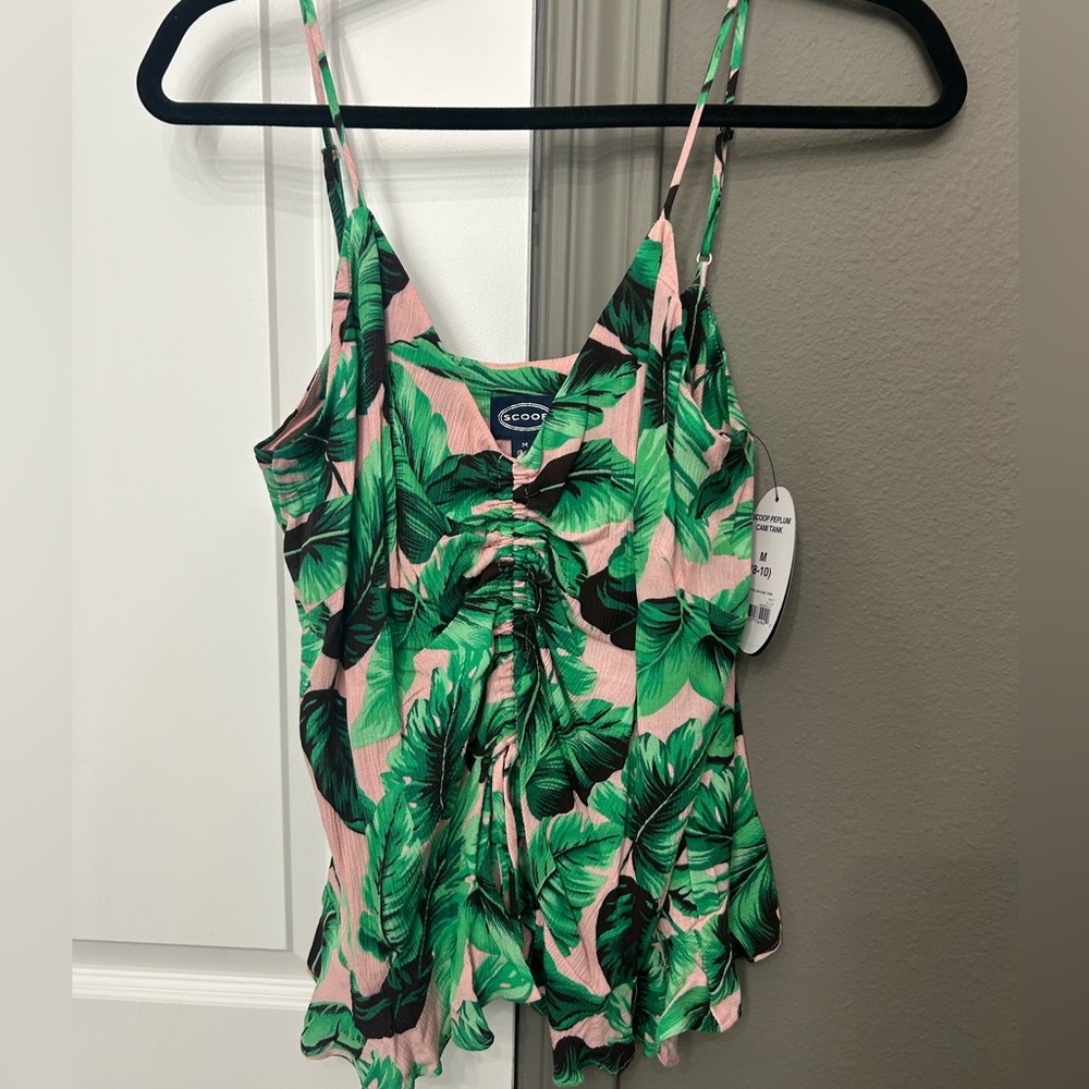 NWT SCOOP tropical rouched strappy tank